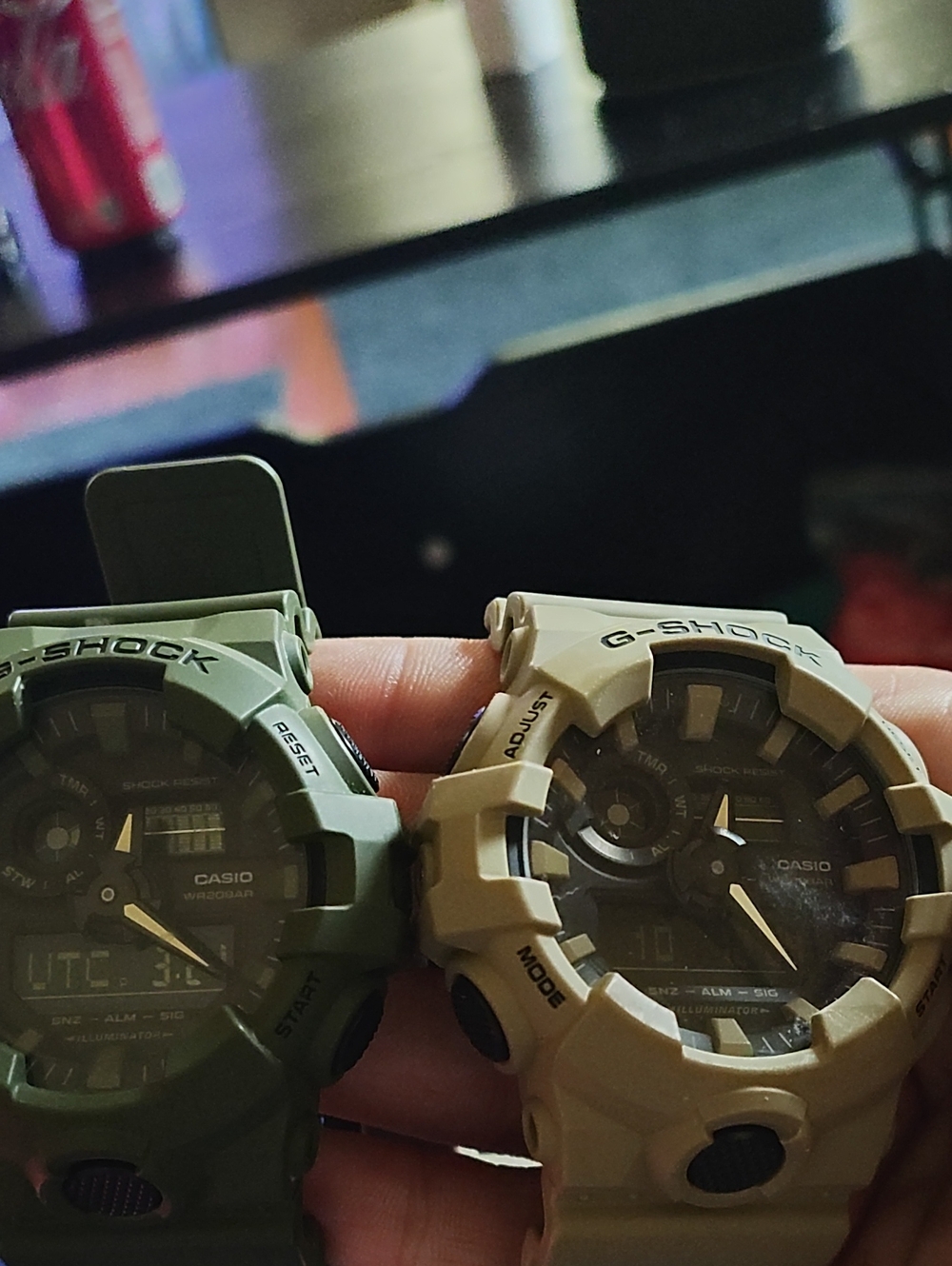 Casio G-Shock Dual Analog-Digital Watches in Olive Green and Tan